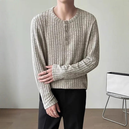 Mens Long-Sleeve T-Shirt Loose-Fit Striped All-Match Top
