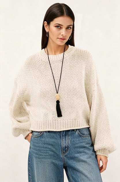 Womens Loose-Fit Round-Neck Casual All-Match Knitted Sweater