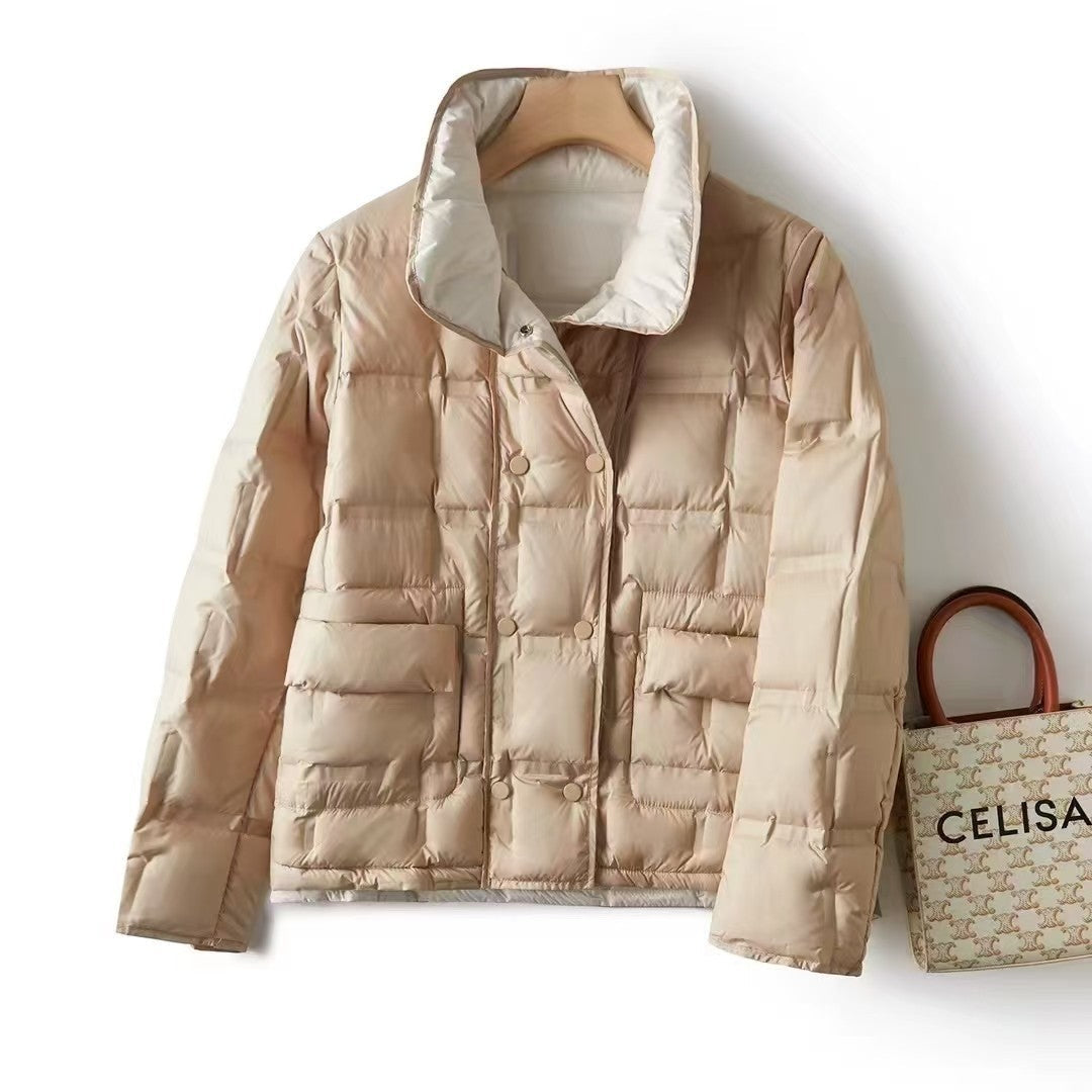 Womens Sophisticated Double-sided Stylish Collar Jacket With A Stand-up Collar