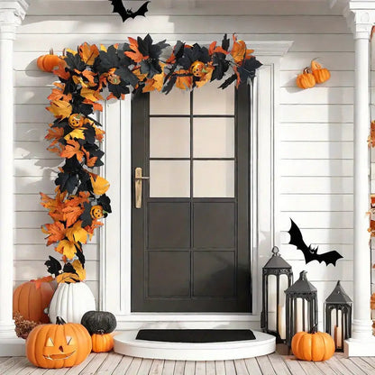 Halloween Artificial Maple Leaf Garland, Pumpkin Spider Fall Vine Decor, Spooky Hanging Garland For Front Door Mantel Wall, Halloween Party Holiday Decorations