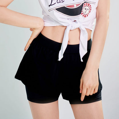 Swimming Trunks Women's Sports Fake Two-piece Flat Angle Conservative Anti-running Light Slim Sunscreen Quick-drying Hot Spring Diving Surfing Shorts