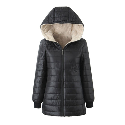 Womens Warm Hooded Fleece-lined Coat