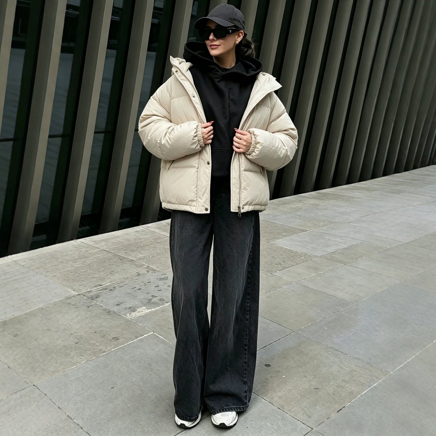 Womens Winter American-Style Fake Two-Piece Patchwork Hooded Cotton Padded Coat