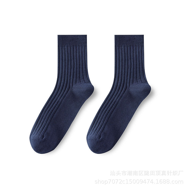 All-cotton Mid-calf Contrast-color Mens Seamless Socks