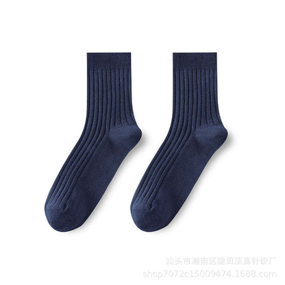 All-cotton Mid-calf Contrast-color Mens Seamless Socks