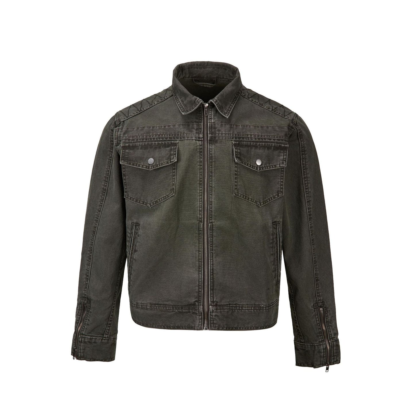 Retro Short Zip-up Washed Workwear Jacket