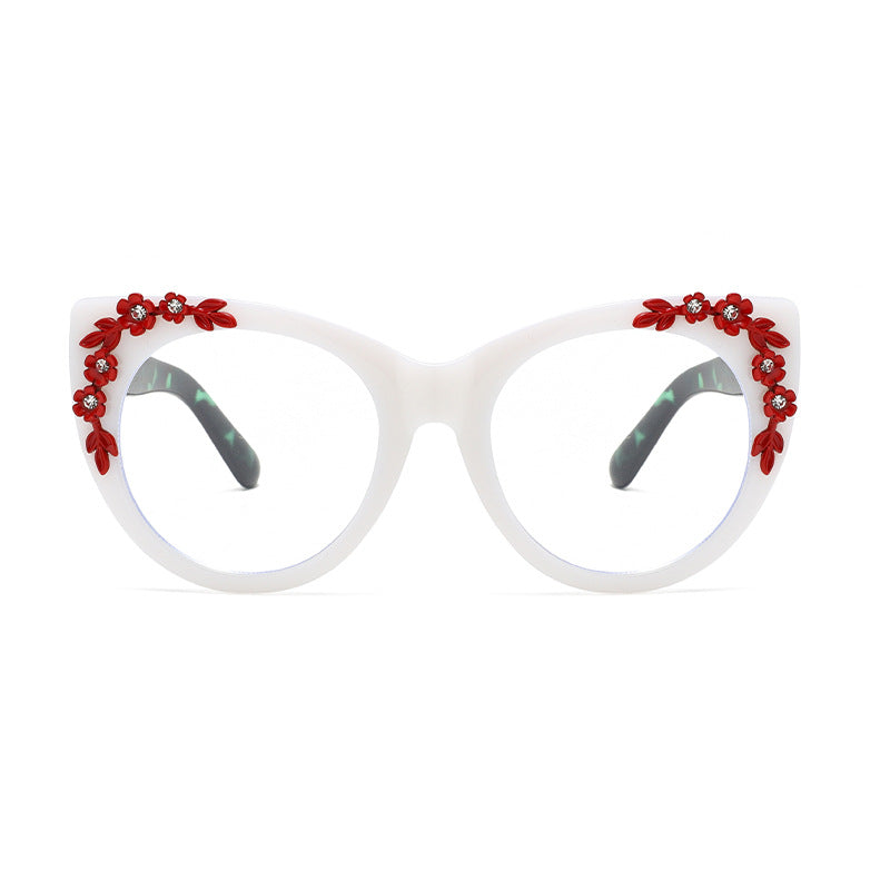 Rimless Floral-patterned Rhinestone Tortoiseshell-frame Sunglasses