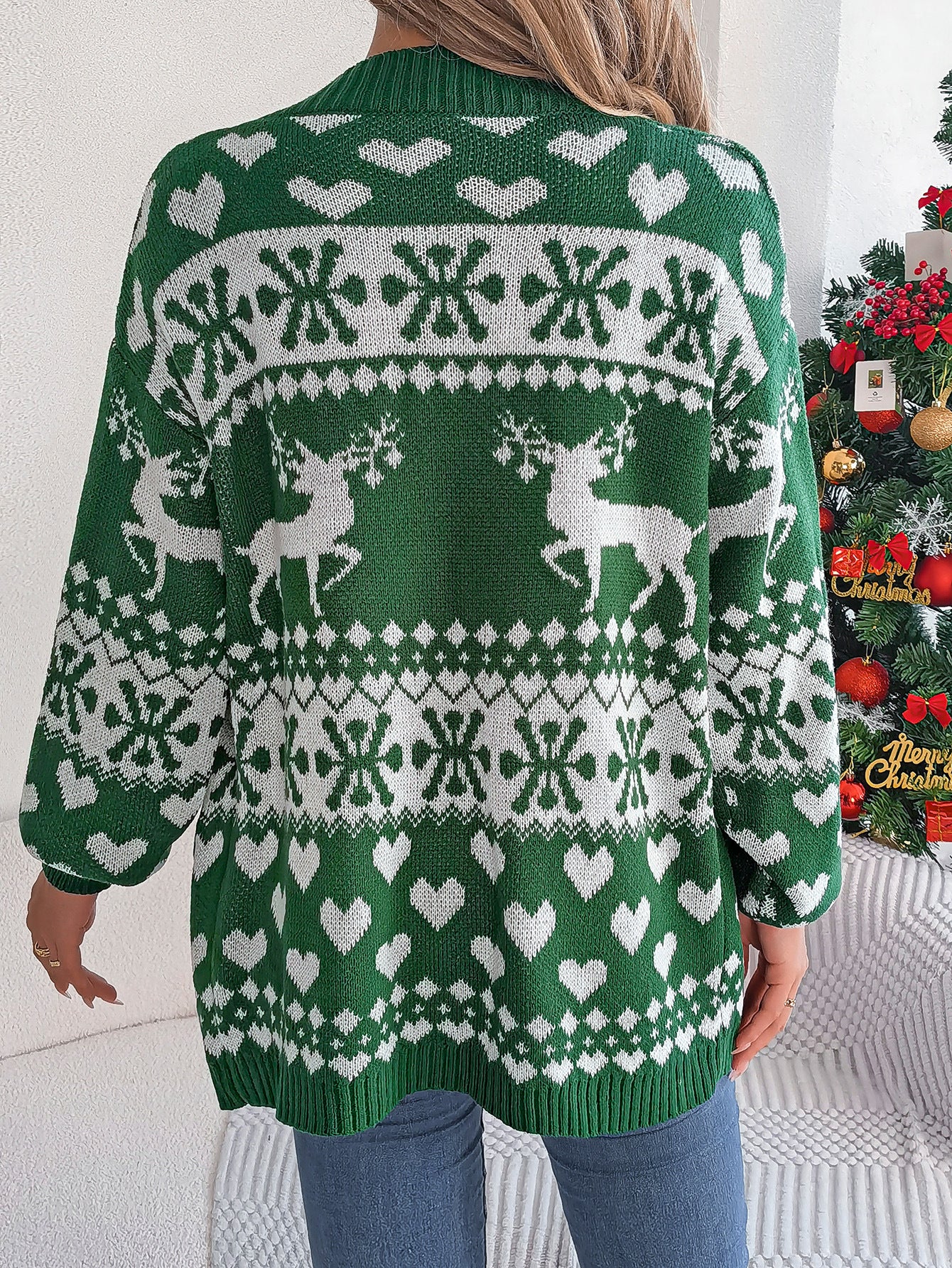Women's Christmas Deer Print Cardigan Sweater