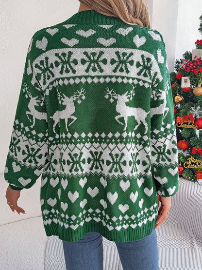 Women's Christmas Deer Print Cardigan Sweater