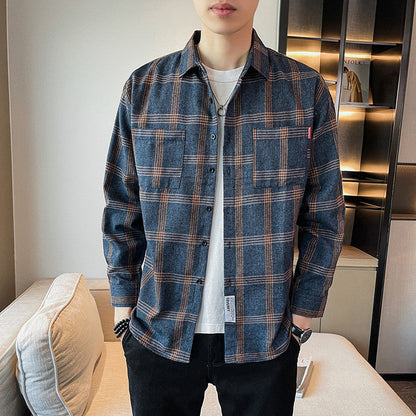 Men's Plaid Long-sleeved Shirt
