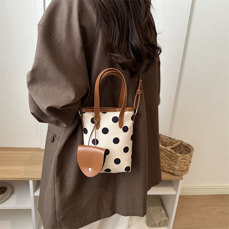 Korean-style Retro Polka-dot Mini Bucket Bag For Women