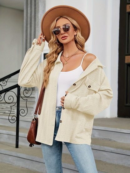 Women's Jackets Autumn And Winter Amazon Popular Women's Casual Fashion Solid Color Pocket Button Jacket