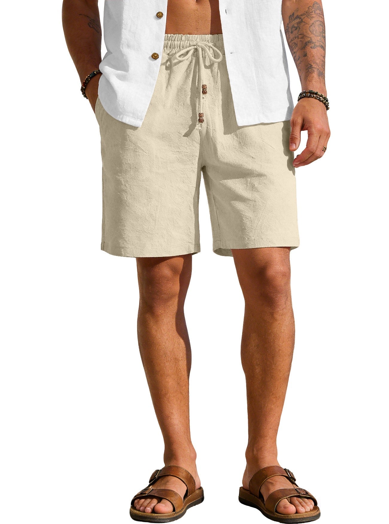 New Summer Style Men's Solid Color Cotton And Linen Shorts, Loose Sports Casual Beach Pants, Men's Cotton And Linen Breathable Shorts