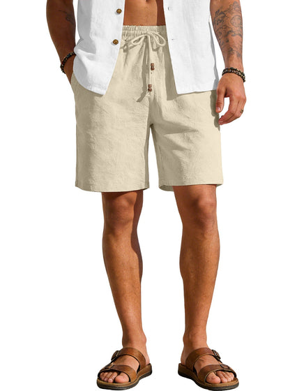 New Summer Style Men's Solid Color Cotton And Linen Shorts, Loose Sports Casual Beach Pants, Men's Cotton And Linen Breathable Shorts