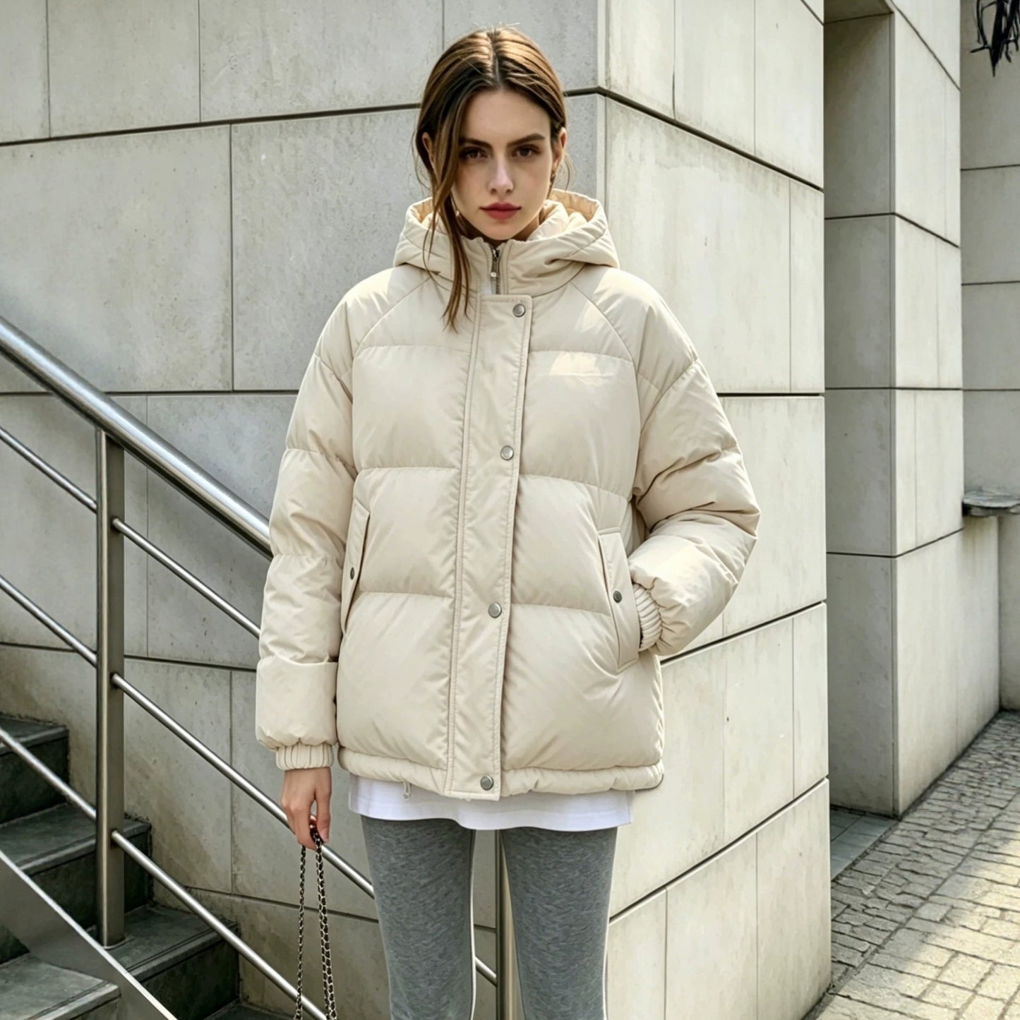 Womens Winter American-Style Fake Two-Piece Patchwork Hooded Cotton Padded Coat