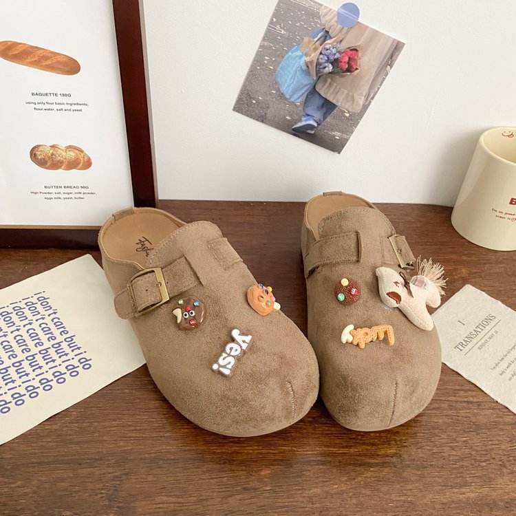 Thick Soled Cute Cartoon Boken Slippers Are Versatile For Women, With A Foot Kick And A Toe Cap. They Are Half Slippers
