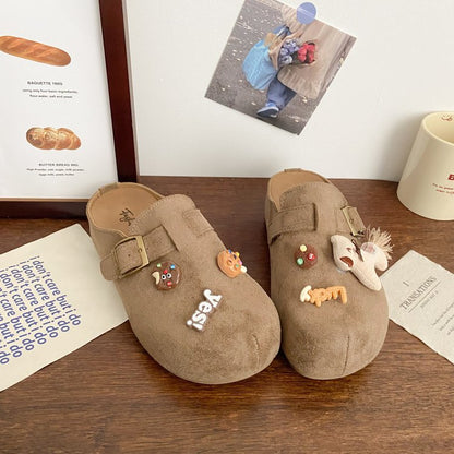 Thick Soled Cute Cartoon Boken Slippers Are Versatile For Women, With A Foot Kick And A Toe Cap. They Are Half Slippers