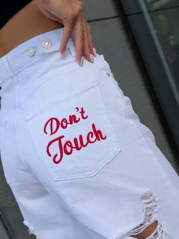 Women's Straight-leg Washed Embroidered Ripped Jeans