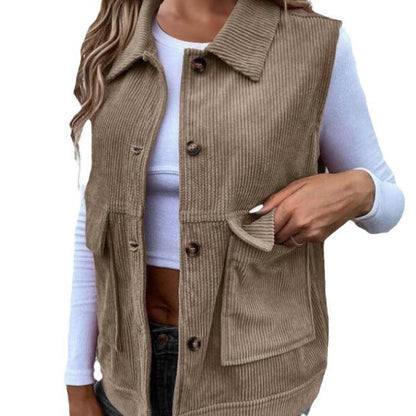 Corduroy Patchwork Sleeveless Cardigan Vest
