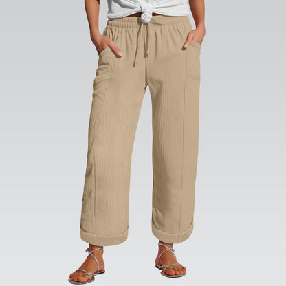 High-waisted Belted Loose-fitting Wide-leg Trousers For Women