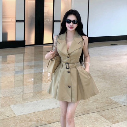 Khaki Dress-style Coat Belted Trench Coat