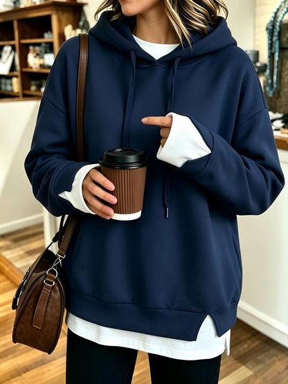 New Fallwinter Womens Faux Two-piece Hooded Sweatshirt