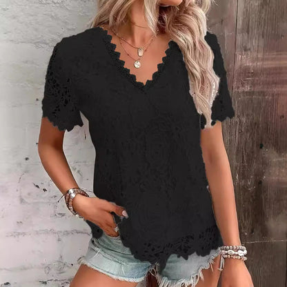 Women's Fashion Top T-shirt Lace Short Sleeve Women
