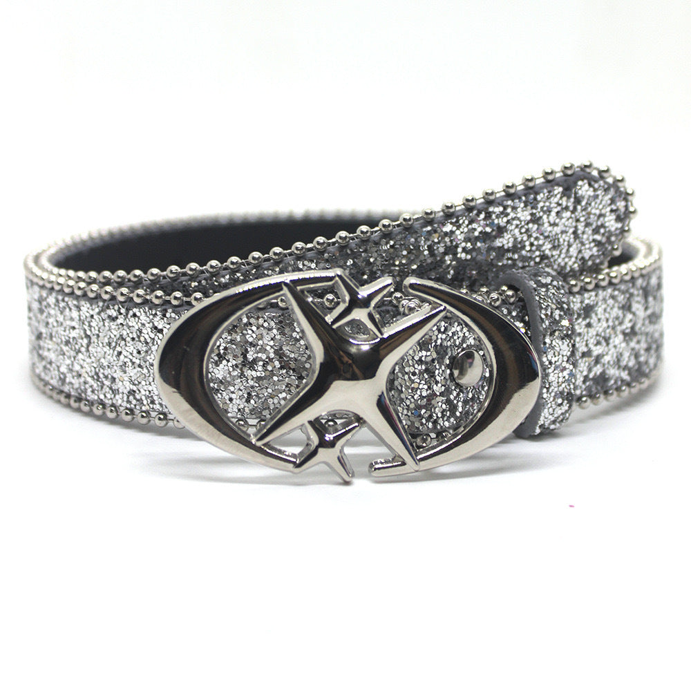 Trendy New Double Crescent Moon And Cross Sequined Waist Belt