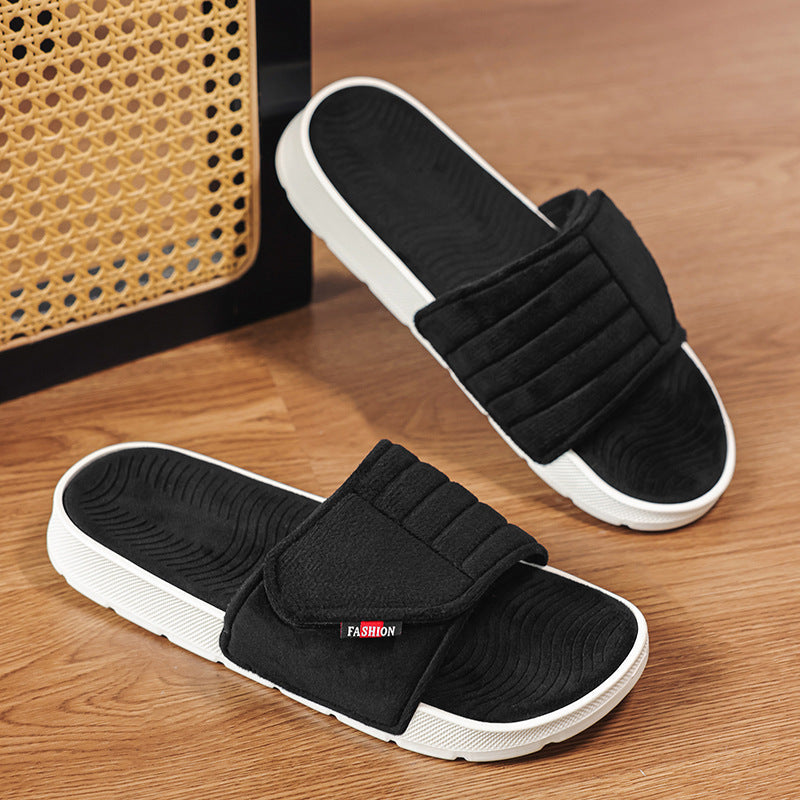 Mens Velcro-Strap Adjustable Comfortable Soft-Soled Breathable Slippers