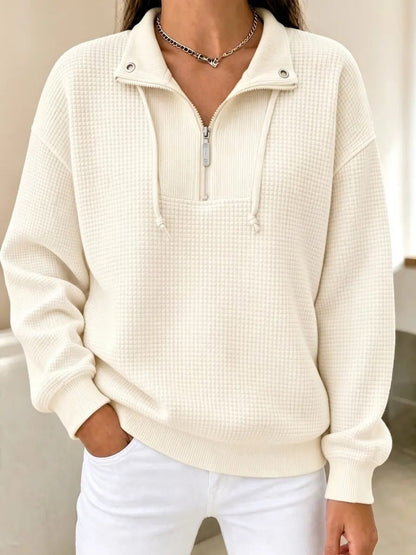 Autumn Solid-Color Stand-Neck Zippered Long-Sleeve Patchwork Womens Sweatshirt
