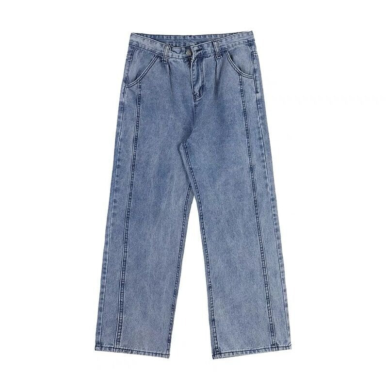 Mens Loose-fit Vintage-washed Denim Jeans For Spring And Autumn