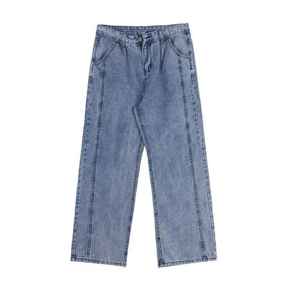 Mens Loose-fit Vintage-washed Denim Jeans For Spring And Autumn