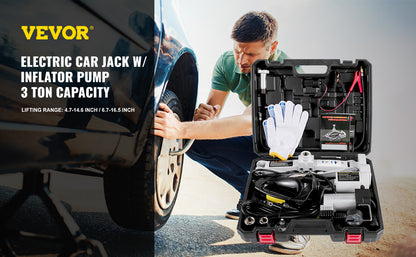 3-Ton Electric Car Jack Lifting Set: All-in-One DC 12V Scissor Floor Jack Kit with Impact Wrench and Air Pump - Your Ultimate SUV and Auto Car Repair Tools