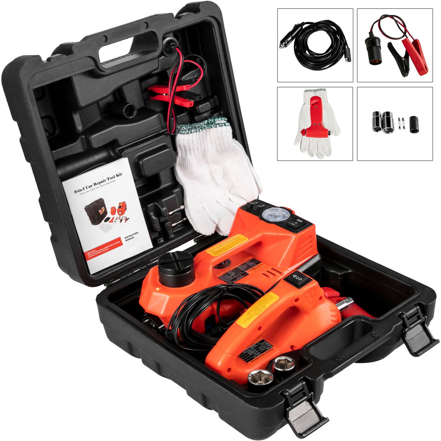 5-Ton Electric Hydraulic Car Jack Kit: Effortless Tire Lifting, Inflation, and Repairs on the Go with LED Light and Wrench - Your Ultimate Car Repair Companion!