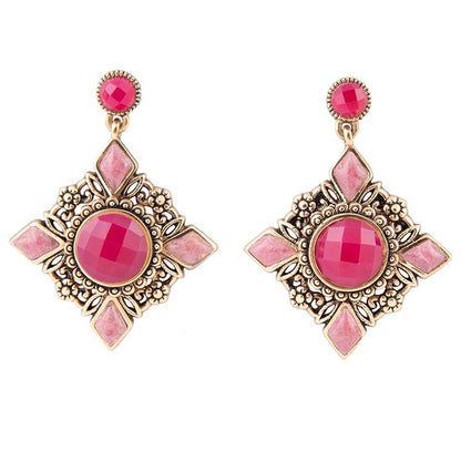 Embellished Pink Quartz Golden Post Drop Earrings