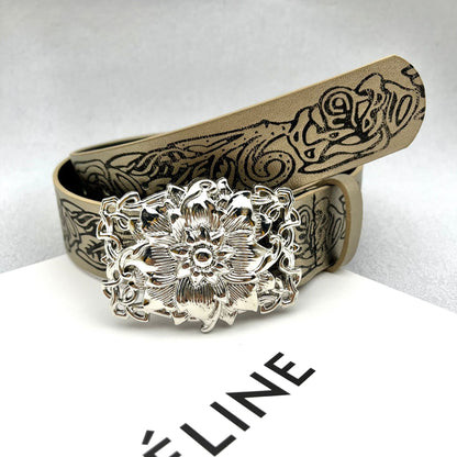 Punk-style Personalized Vintage Embossed Hollow-out Womens Belt