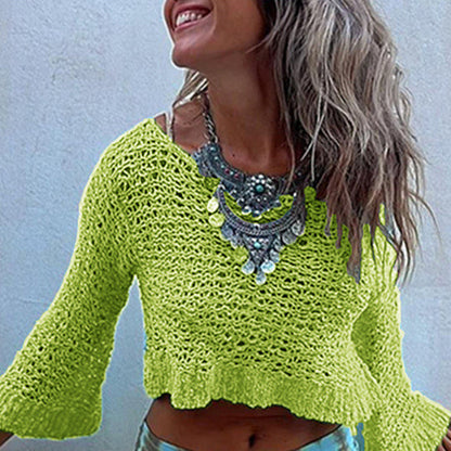 Stitching Hollow-Out Knitwear Dress Suit