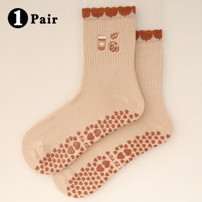 Yoga Socks With Cherry Embroidery And Lemons