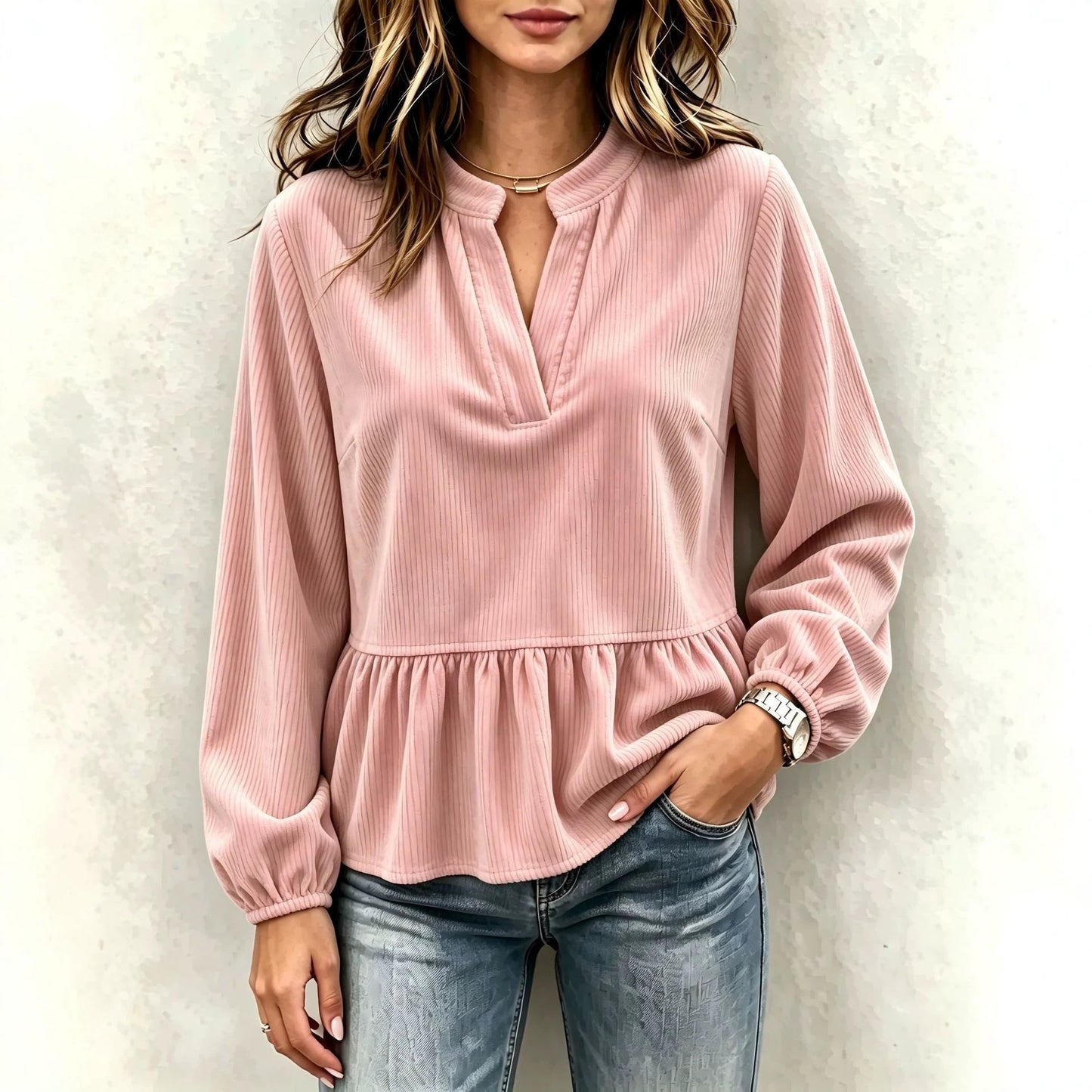 Casual Chic Corduroy Long-sleeve Top