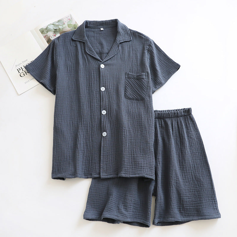 MUJI-style Japanese-heritage Crepe Short-sleeve Pajama Set With Shorts