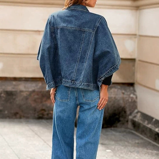 Autumn Womens Batwing-Sleeve Loose Denim Jacket