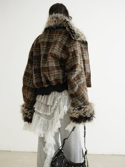 Women's Reversible Plaid PU Leather Jacket