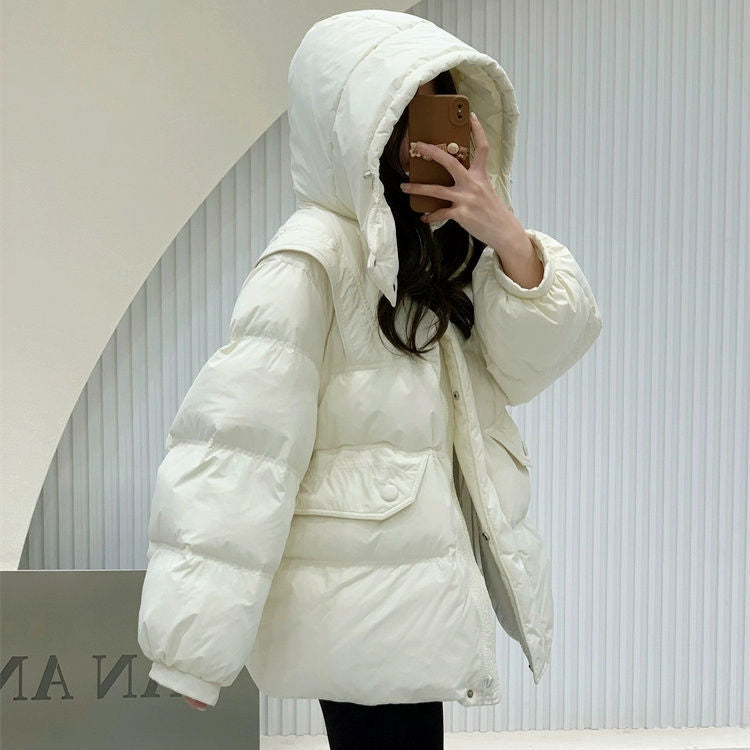 Mid-length Casual Loose-fitting Insulated White Duck Down Coat