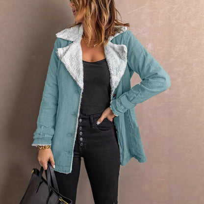 Womens Long-sleeve Coat With Fleece Lining Warm Top