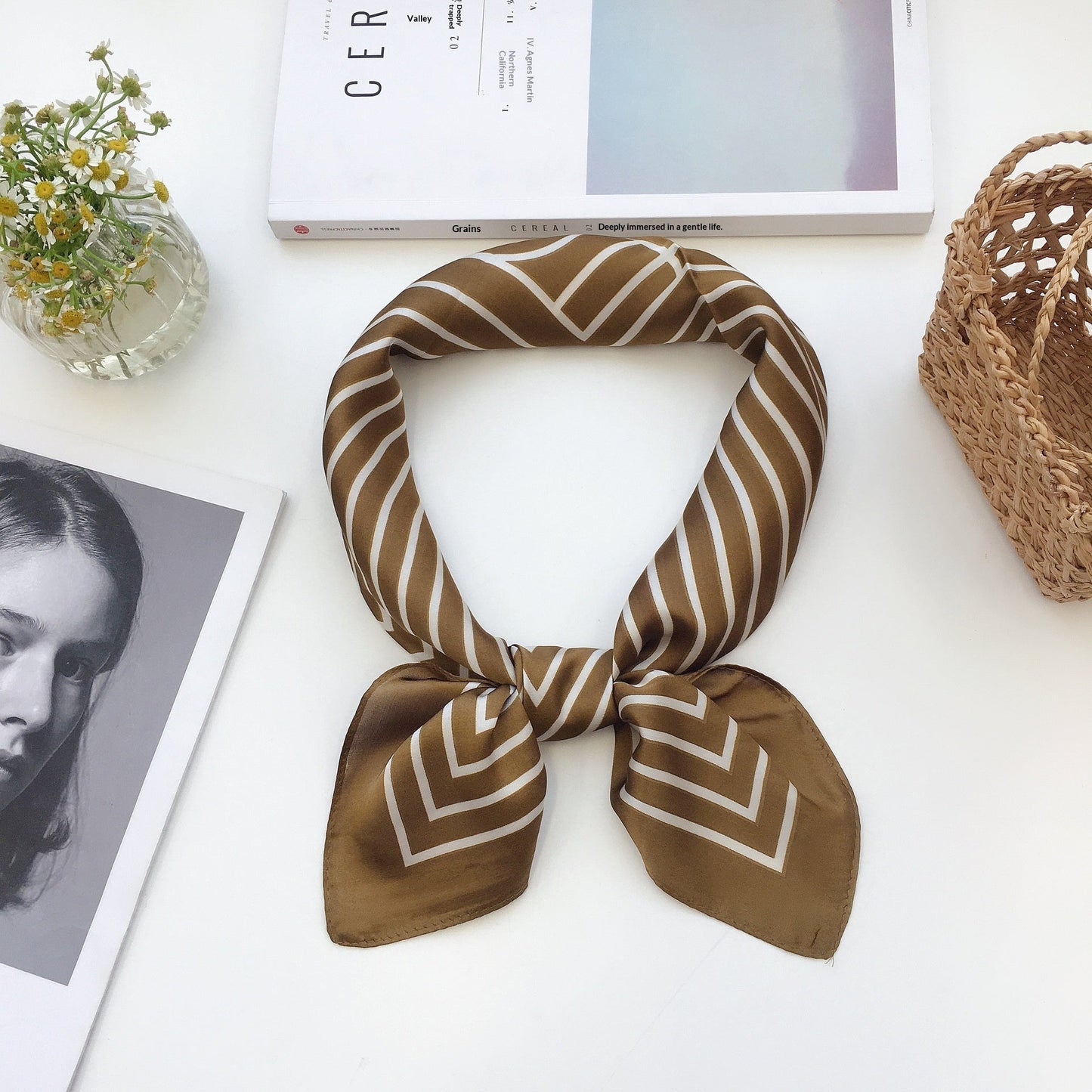 Womens Silk Small Square Scarf Hairband