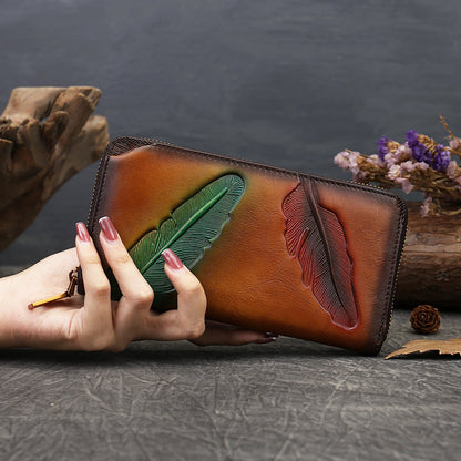 Retro-style New Floral And Botanical Pressed-flower Long Leather Wallet