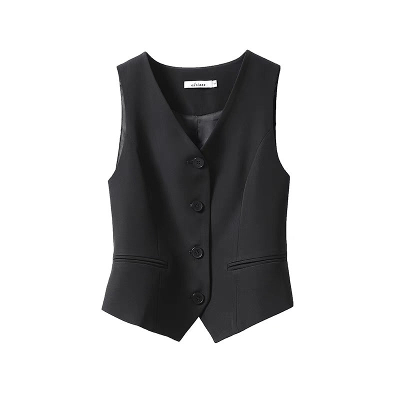 Womens Solid-color Versatile Blazer Vest