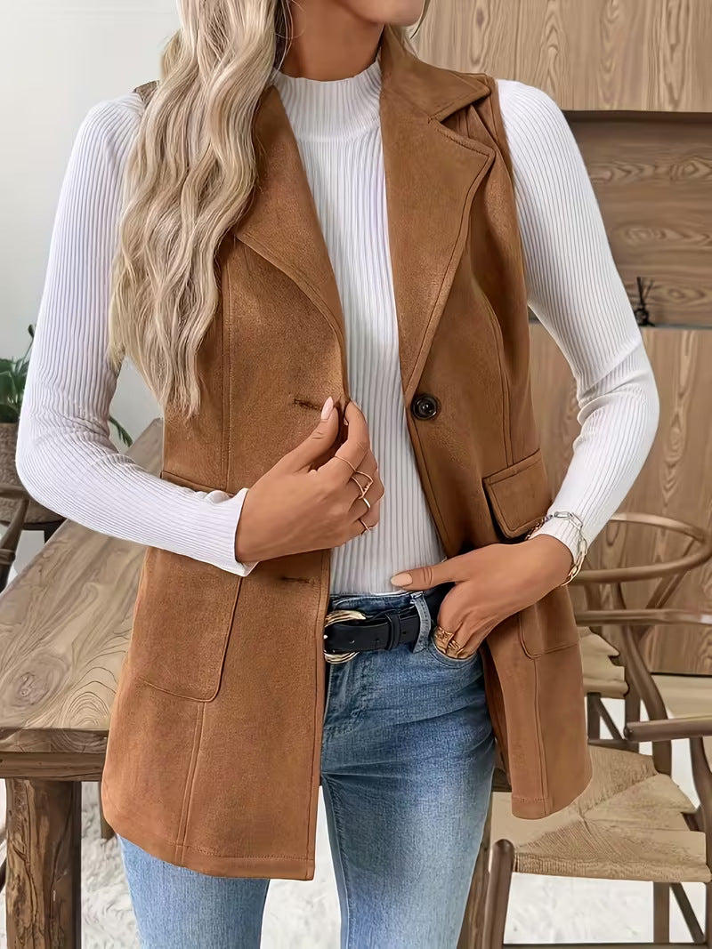 Women Lapel Sleeveless Blazer Vest Single Breasted Pocket Waistcoat Casual Fall Winter Outerwear Vest