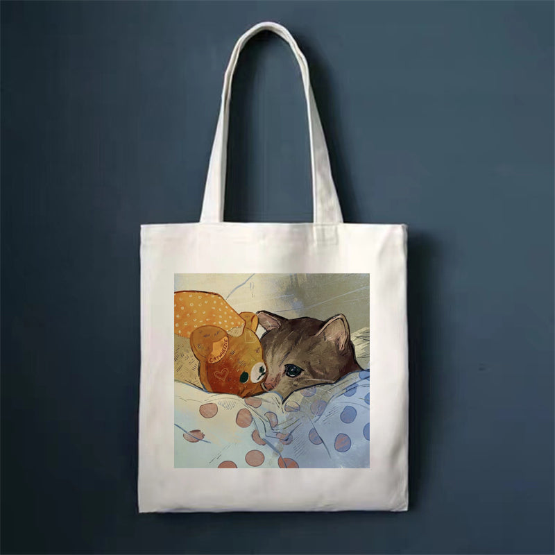 Download main imagesDownload variant imagesDownload description imagesCute Cat Shopping Bag Shopper Bags Tote Canvas Bag Harajuku Reusable Large Capacity Kawaii Women Casual Shoulder Bag Handbag