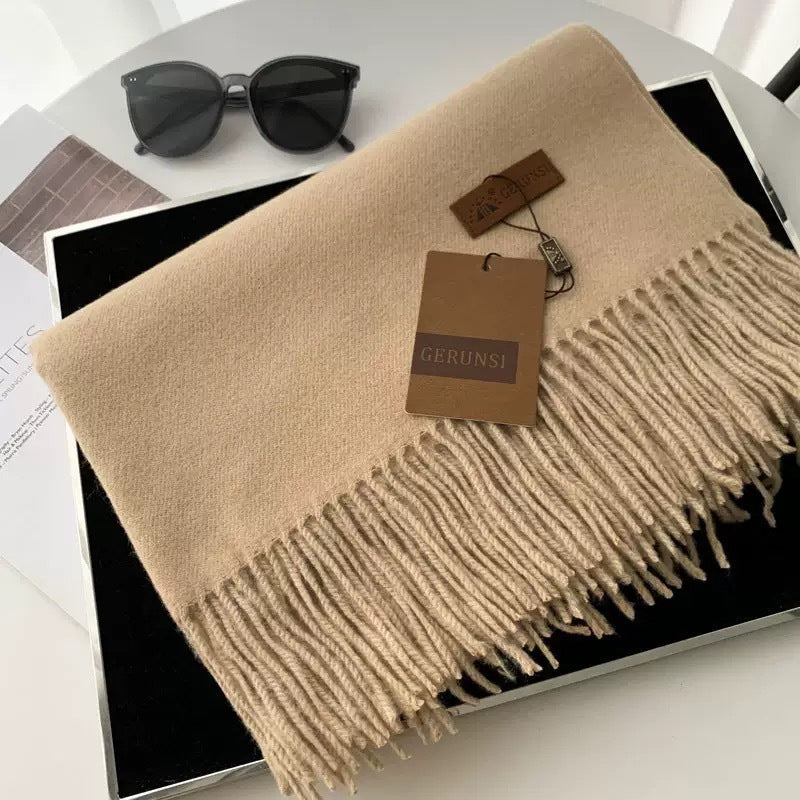 Womens Thickened Fashionable Solid-Color Tassel Scarf